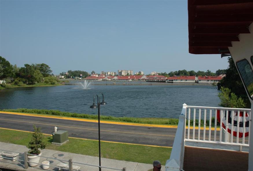 Looking across the lake at the Barefoot Landing shopping -entertainment complex. - Photo courtesy of Bob & Bernie Grier.