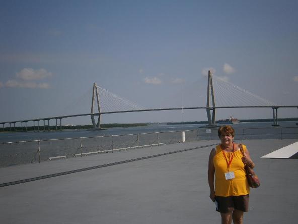 Vickie Reckers Checking Out The USS Yorktown - Photo courtesy of Tom & Vickie Reckers.