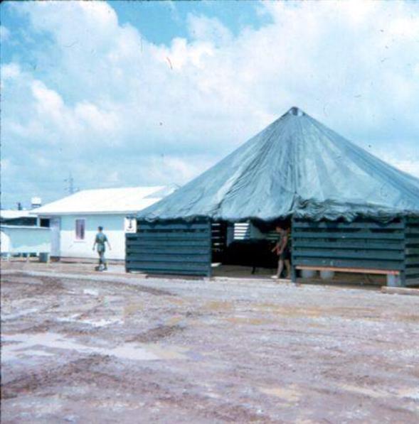 Guard Quarters Final Upgrade With Building Painted - Day Room - Bar And Arms  Room Added - Large Patio With Parachute For Shade Great Improvment