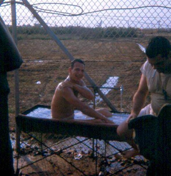 We Didn't Have A Shower Yet - But This Worked -  Robert Banbury is the man taking a bath. 