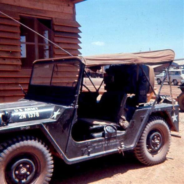 Searchlight Jeep Parked Outside Guard Building At Newport