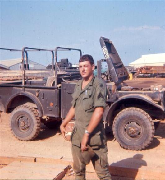 Sgt Krabbenhoeft And Our Broken Down 3/4 In Front Of Newport  Guard Quarters - Maintenance Building Where Al Furtado Worked  To The Left And New Administration Building On Right Of Photo