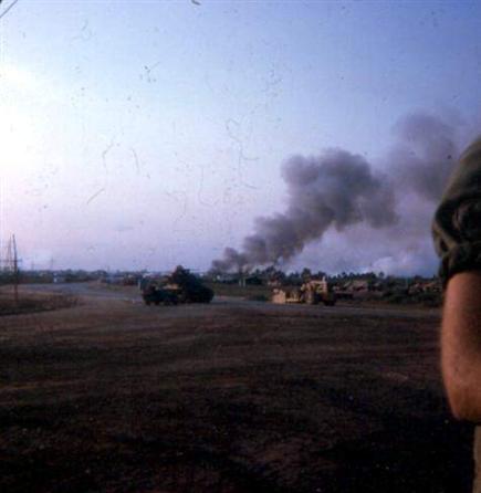 Left -  Morning Of February 2, 1968 Most Of The Smoke In Background Is Ton Son Nhut Air Base Burning - Right  - Photo Taken From Newport Bridge Also Looking  Toward Ton Son Nhut Area