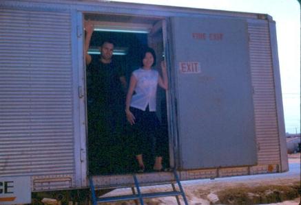 Left Photo-Miss Tot And SP4 Bill Hahn At Exit Of PX Trailer-Right Photo-Miss Tot On A Break During Midday Closure 