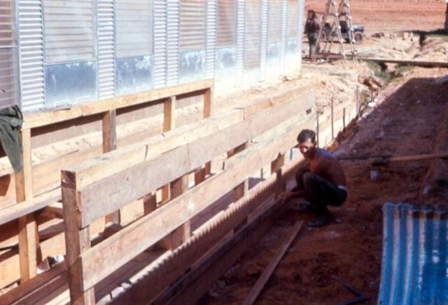 SP4 Phil Stitt Working On Framework For A Bunker - Phil was a combat photographer who transferred into our unit and worked mainly on construction details.  Are The Good Times Really Over - Merle Haggard - 1982  