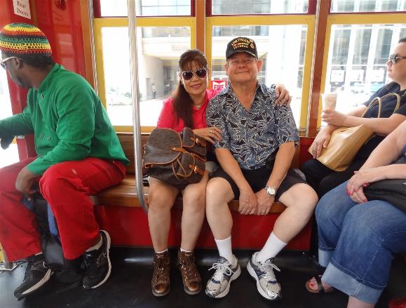Tom - Lilia -Randy - Jan - Al - Carol Taking The Trolley To The Casino -  Photo courtesy of Tom & Lilia Poston.