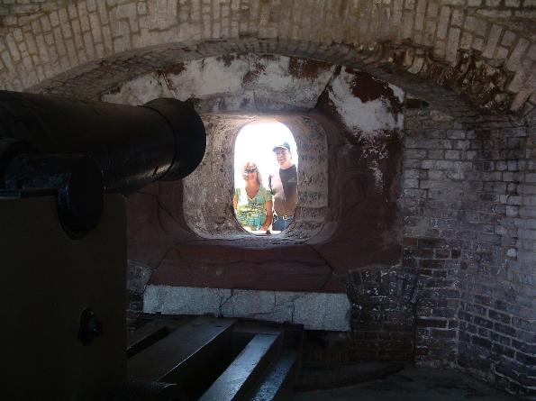 Cannons Inside Fort Sumter  - Denise & Stan Looking In - Photo courtesy of Randy & Jan Richmond.