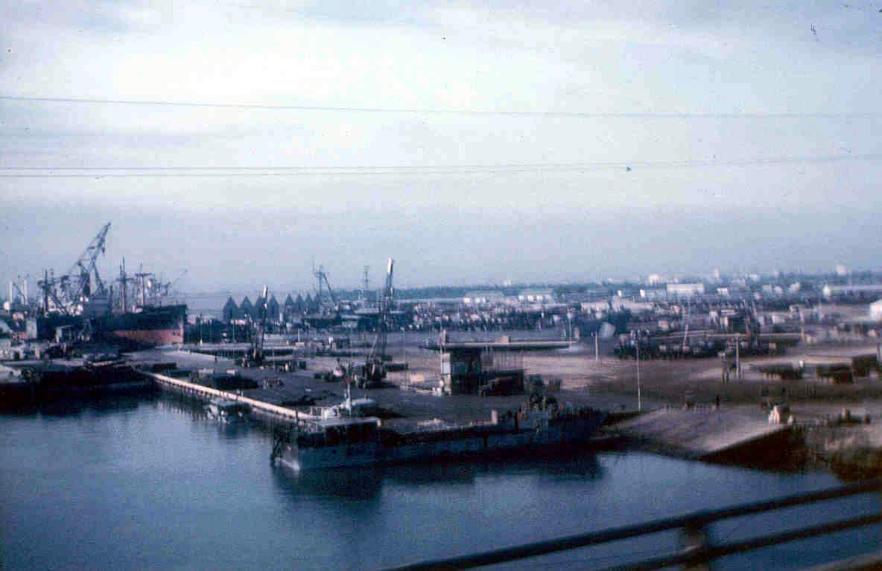 Newport - Landing Craft Utility ramps with LCU at dock. 1967.